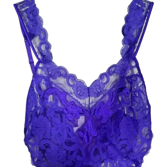 Vintage Victoria's Secret Purple Lace Teddy P XS Sheer High Cut Leg Bodysuit - Picture 3 of 7